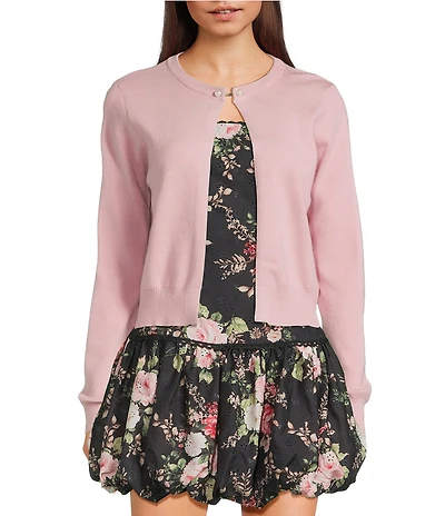 Evolutionary Crew Neck Long Sleeve Pearl Button Cardigan