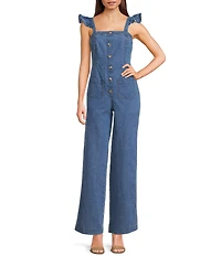 Evolutionary Denim Ruffled Shoulder Strap Jumpsuit