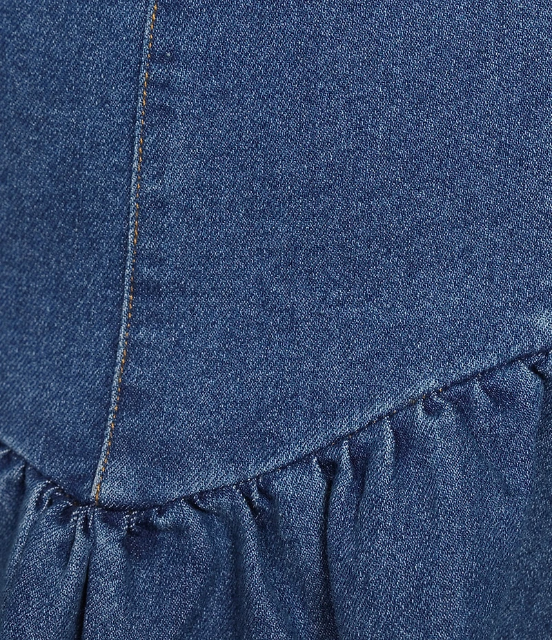 Evolutionary Denim Scoop Neck Corset Inspired Pleated Dress