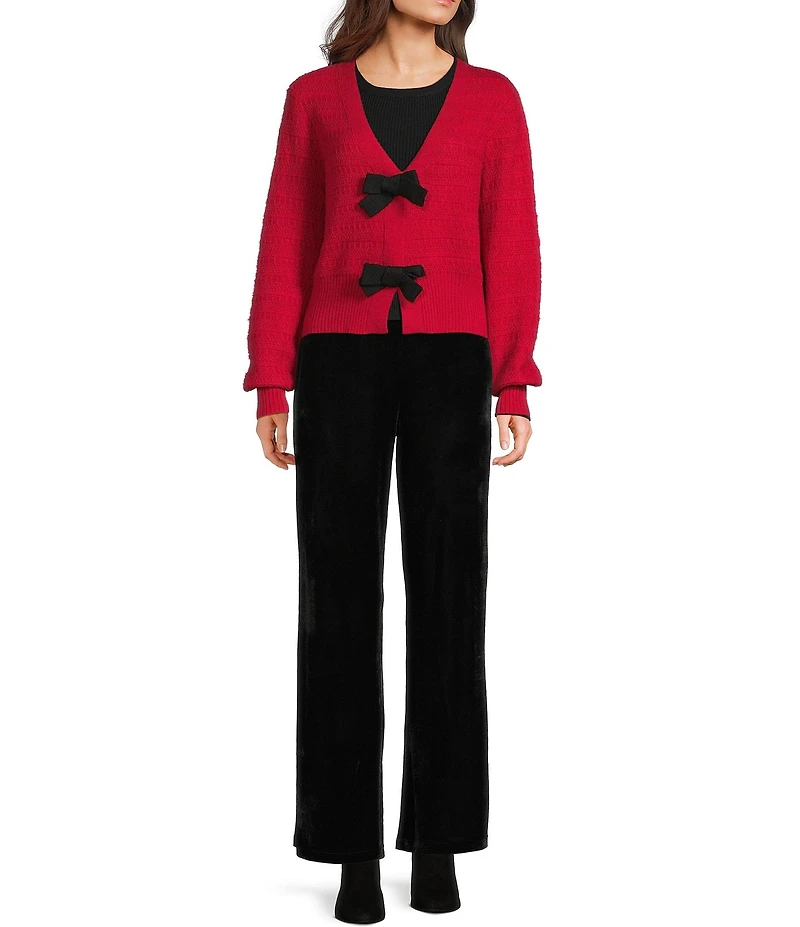 Evolutionary Double Bow Front V-Neck Long Sleeve Cardigan