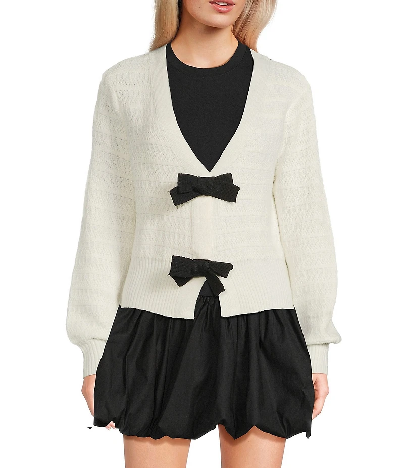 Evolutionary Double Bow Front V-Neck Long Sleeve Cardigan
