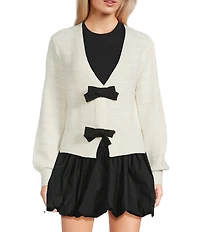Evolutionary Double Bow Front V-Neck Long Sleeve Cardigan