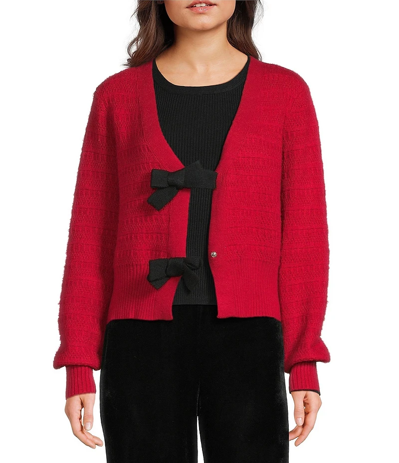 Evolutionary Double Bow Front V-Neck Long Sleeve Cardigan