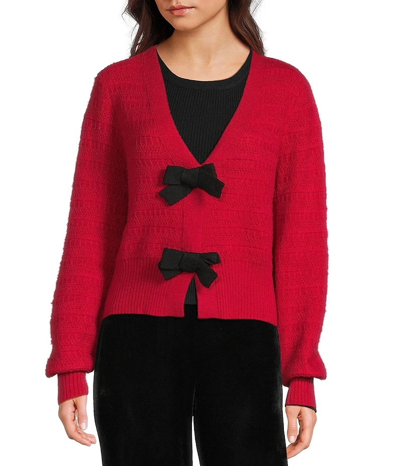 Evolutionary Double Bow Front V-Neck Long Sleeve Cardigan