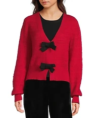 Evolutionary Double Bow Front V-Neck Long Sleeve Cardigan