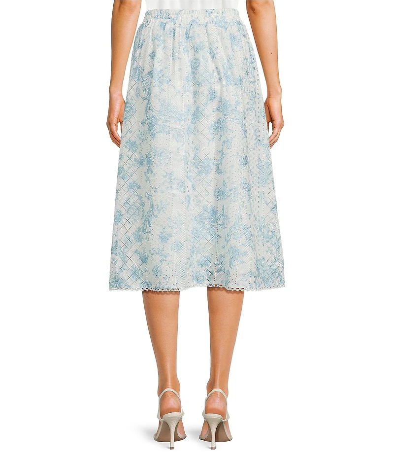Evolutionary Embroidered Floral Eyelet Mid Rise A-Line Midi Skirt