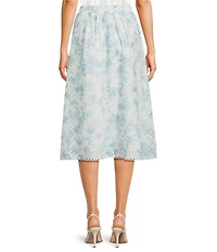 Evolutionary Embroidered Floral Eyelet Mid Rise A-Line Midi Skirt