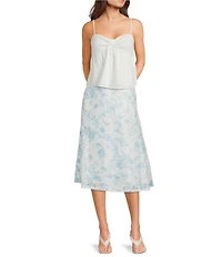 Evolutionary Embroidered Floral Eyelet Mid Rise A-Line Midi Skirt