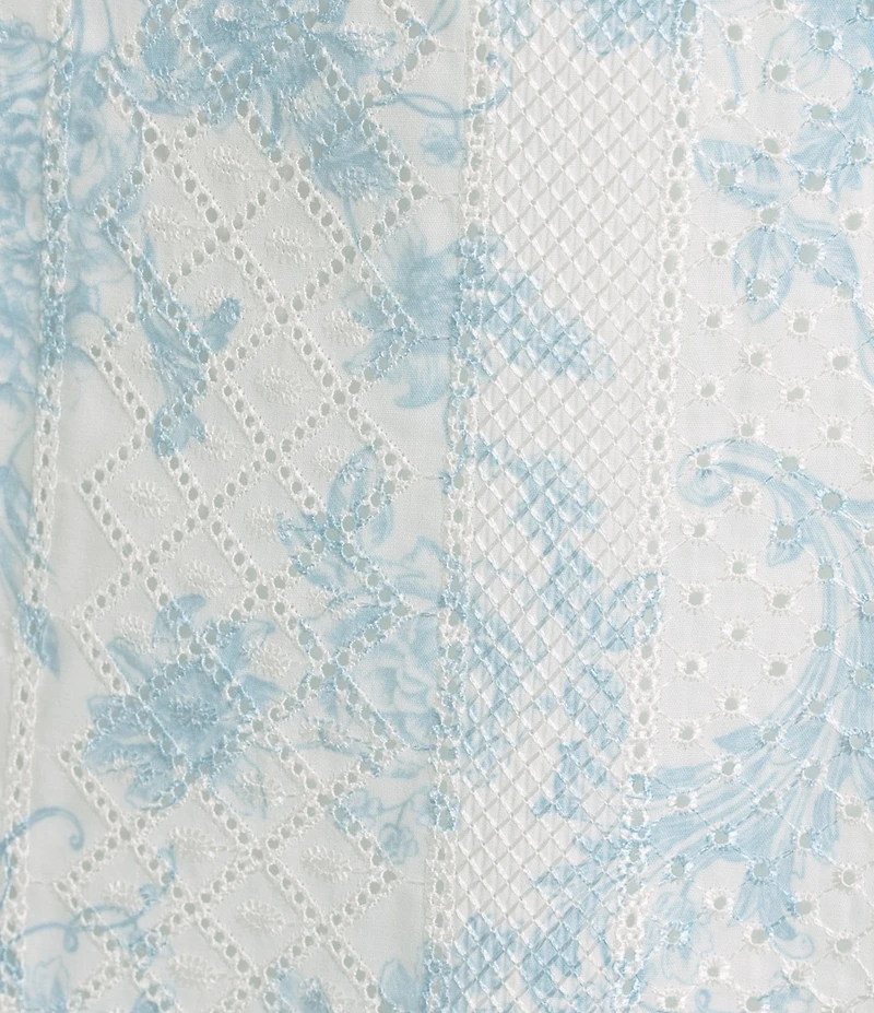 Evolutionary Embroidered Floral Eyelet Mid Rise A-Line Midi Skirt