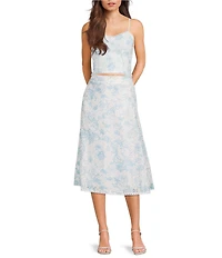 Evolutionary Embroidered Floral Eyelet Mid Rise A-Line Midi Skirt