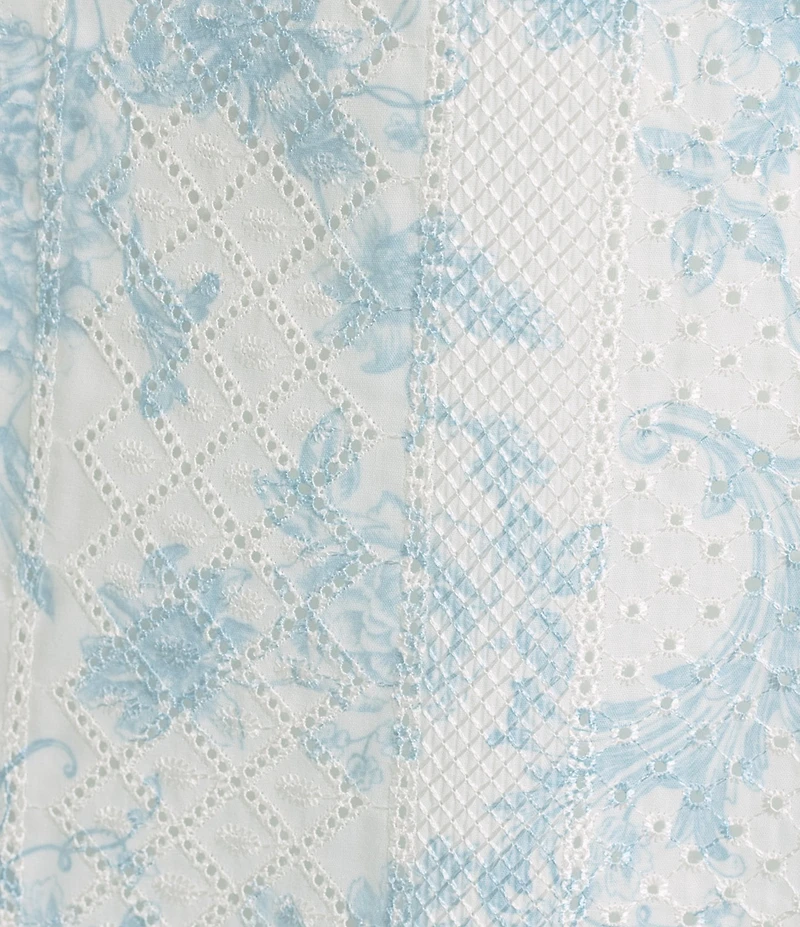 Evolutionary Embroidered Floral Eyelet Mid Rise A-Line Midi Skirt