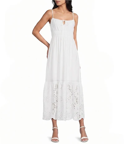 Evolutionary Eyelet Tie Front Tiered Maxi Dress
