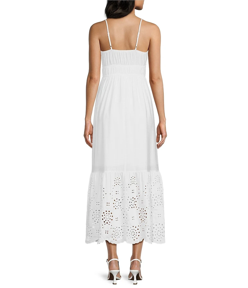 Evolutionary Eyelet Tie Front Tiered Maxi Dress