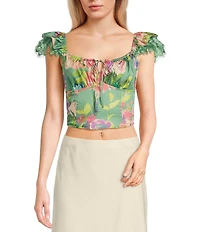 Evolutionary Floral Print Square Neck Top