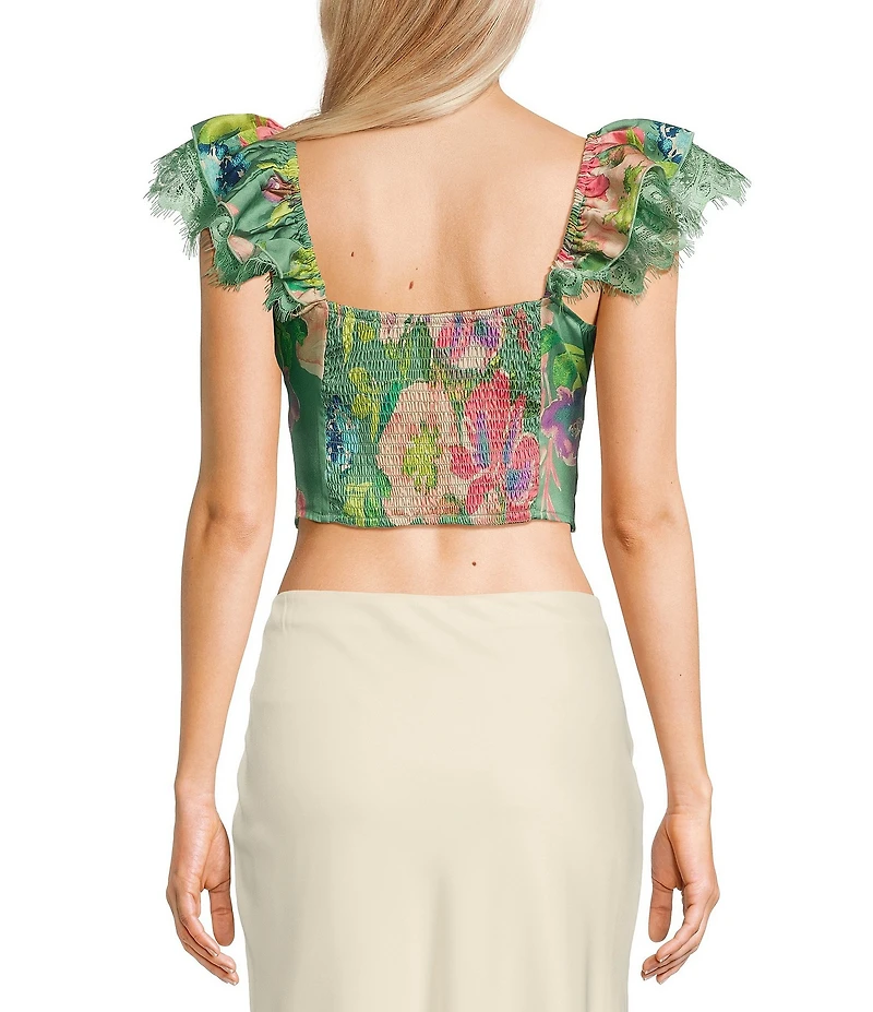 Evolutionary Floral Print Square Neck Top