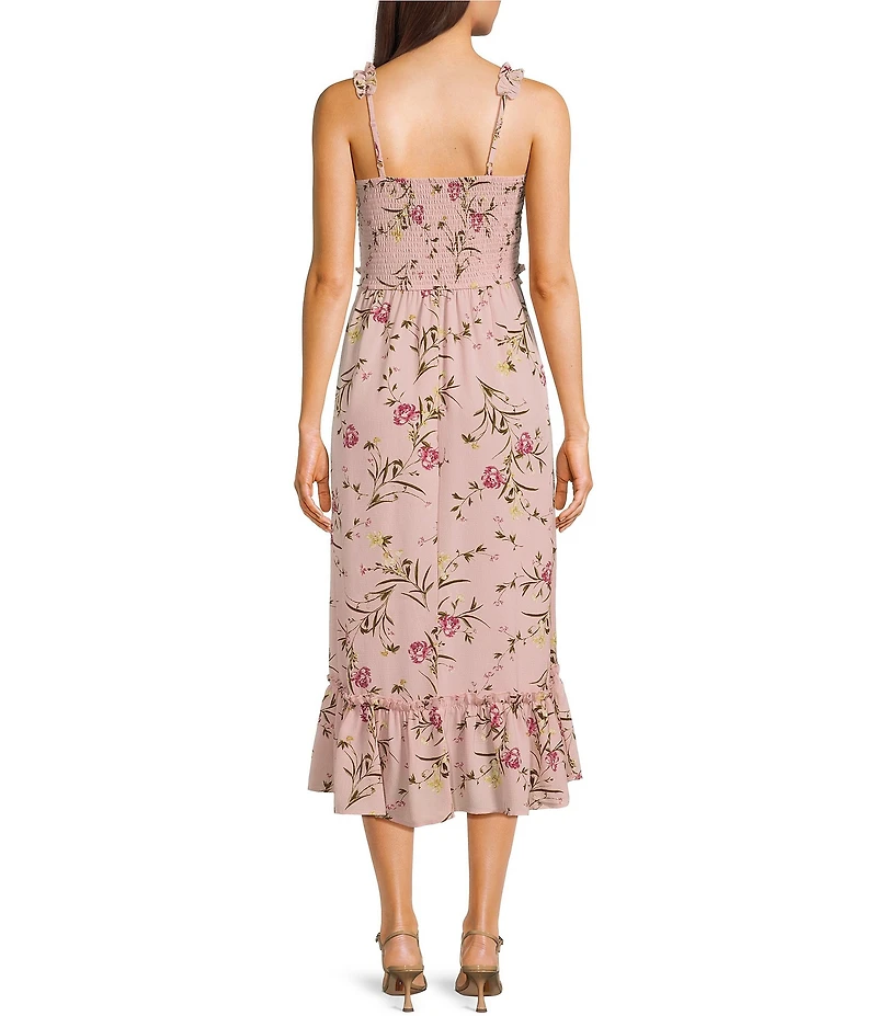 Evolutionary Floral Print Sweetheart Neck Spaghetti Strap Dress
