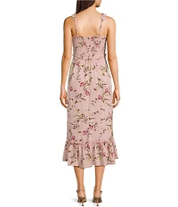 Evolutionary Floral Print Sweetheart Neck Spaghetti Strap Dress