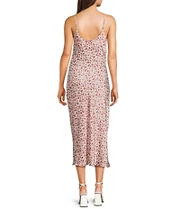 Evolutionary Floral Printed Cowl Neck Midi Slip Dress