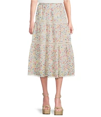Evolutionary Floral Printed Eyelet Tiered Maxi Skirt