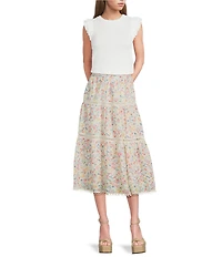 Evolutionary Floral Printed Eyelet Tiered Maxi Skirt