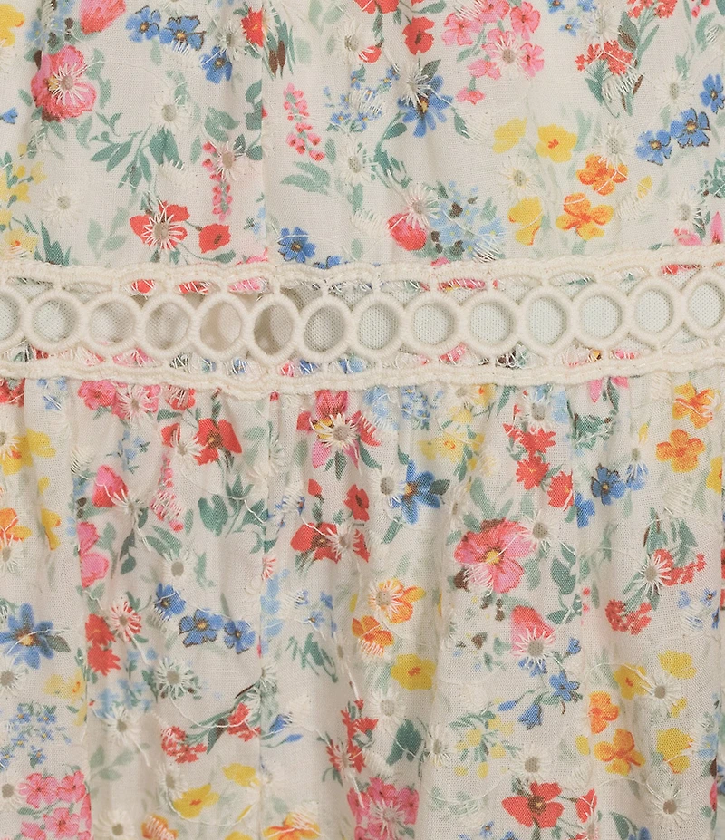 Evolutionary Floral Printed Eyelet Tiered Maxi Skirt