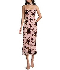 Evolutionary Floral Printed Scarf Side Slit Midi Dress