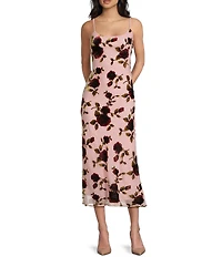 Evolutionary Floral Printed Scarf Side Slit Midi Dress