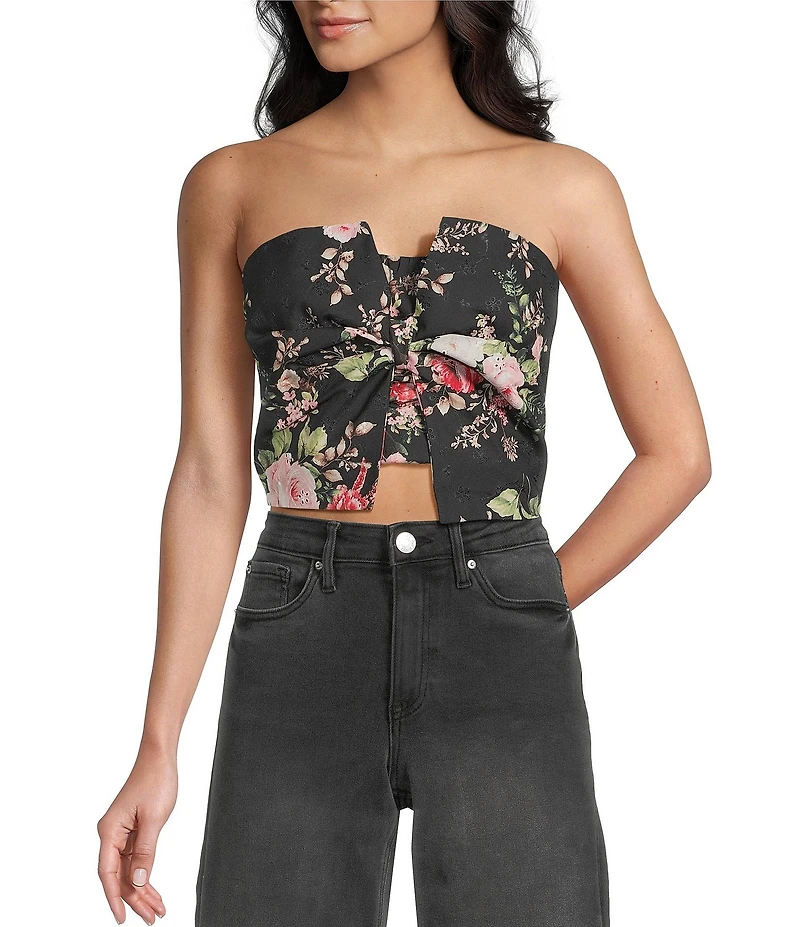 Evolutionary Floral Printed Strapless Bow Top