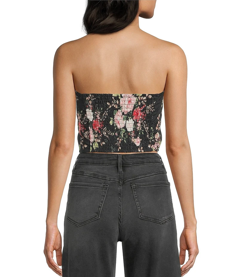 Evolutionary Floral Printed Strapless Bow Top