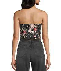 Evolutionary Floral Printed Strapless Bow Top