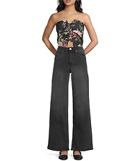 Evolutionary Floral Printed Strapless Bow Top