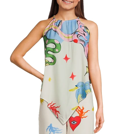 Evolutionary Coordinating Halter Neck Sleeveless Halter Scarf Top