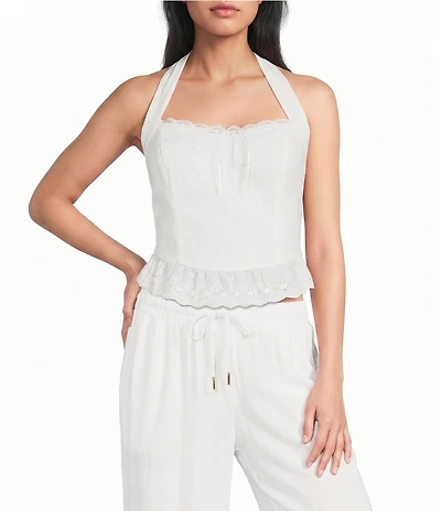 Evolutionary Halter Neck Tie Back Ruffle Hem Top