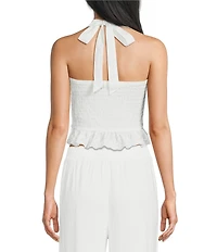 Evolutionary Halter Neck Tie Back Ruffle Hem Top