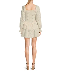 Evolutionary Heart Print Square Neck Smocked Drop Waist Ruffle Dress