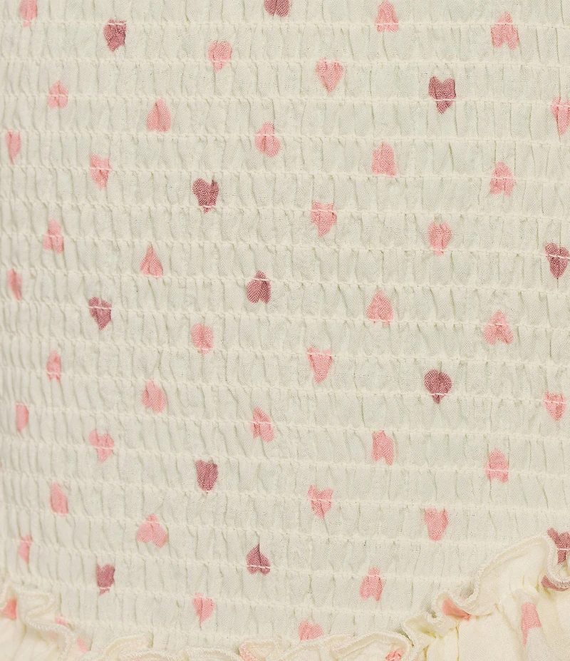 Evolutionary Heart Print Square Neck Smocked Drop Waist Ruffle Dress