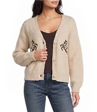 Evolutionary Horse Button Front Long Sleeve Cardigan