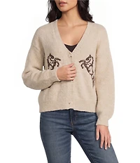 Evolutionary Horse Button Front Long Sleeve Cardigan