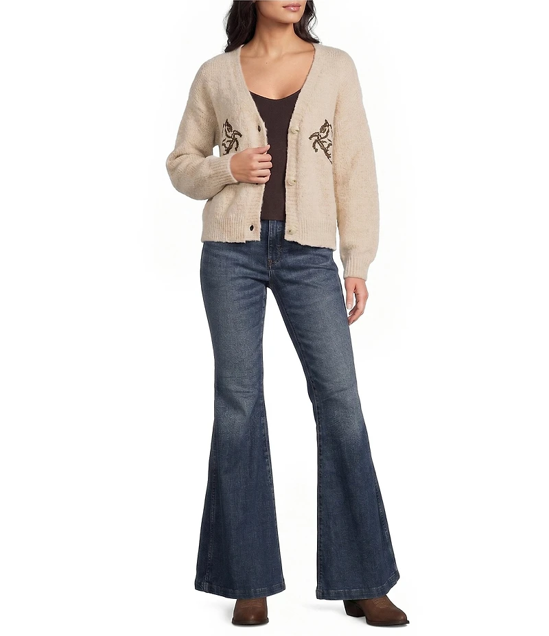 Evolutionary Horse Button Front Long Sleeve Cardigan