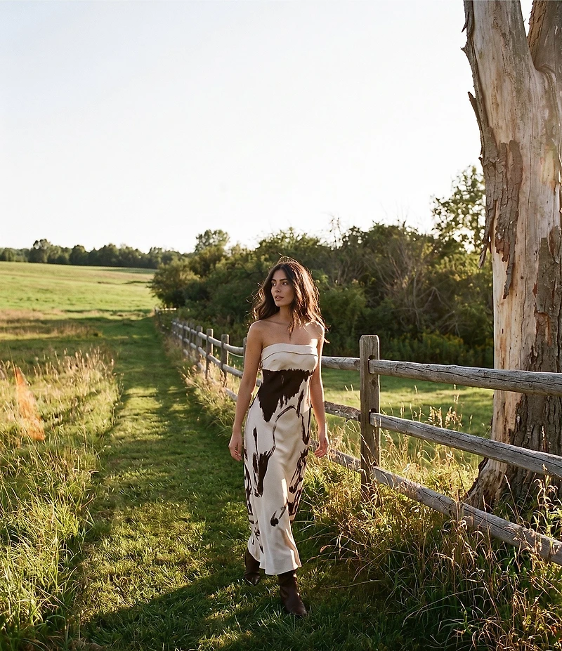 Evolutionary Horse Printed Strapless Maxi Dress