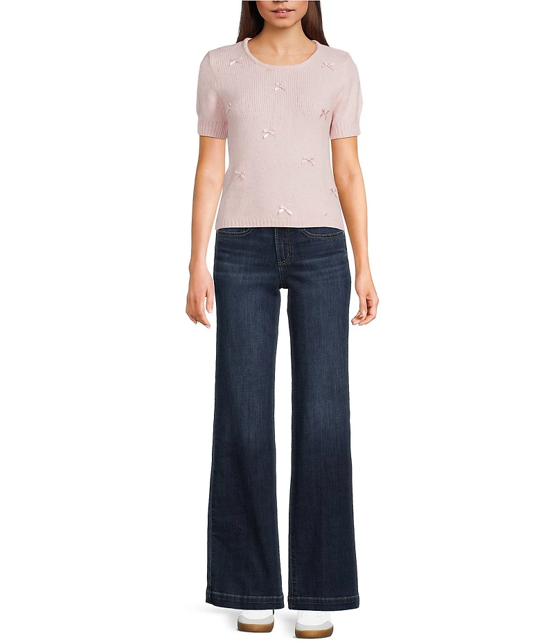 Evolutionary Knit Bow Front Short Sleeve Sweater