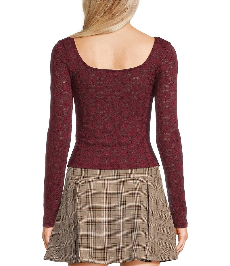 Evolutionary Knit Lace Scoop Neck Long Sleeve Top
