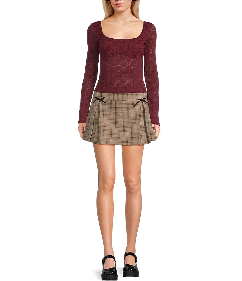 Evolutionary Knit Lace Scoop Neck Long Sleeve Top