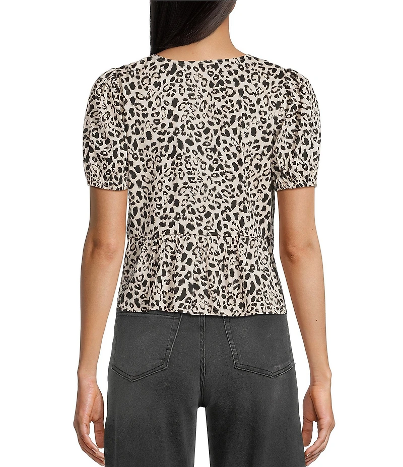 Evolutionary Leopard Print Tie Front Short Sleeve Top