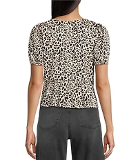 Evolutionary Leopard Print Tie Front Short Sleeve Top