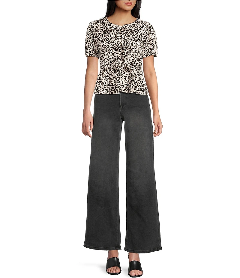 Evolutionary Leopard Print Tie Front Short Sleeve Top