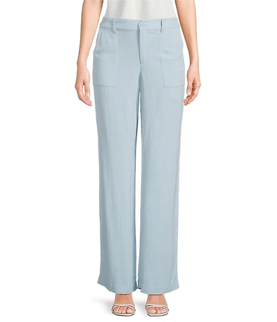Evolutionary Linen Tencel Blend Mid Rise Button Front Flat Front Wide Leg Pants