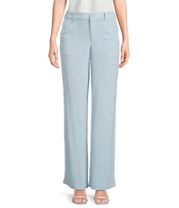 Evolutionary Linen Tencel Blend Mid Rise Button Front Flat Front Wide Leg Pants