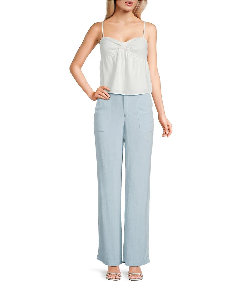 Evolutionary Linen Tencel Blend Mid Rise Button Front Flat Front Wide Leg Pants