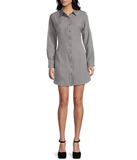 Evolutionary Pinstripe Long Sleeve Button Front Shirt Dress